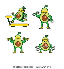 Avocado workout cute character illustration template set collection