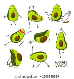 Avocado yoga. Cartoon style cute avocado do yoga. Good for print for clothes, case for smartphone, notebook cover, sticker, etc.