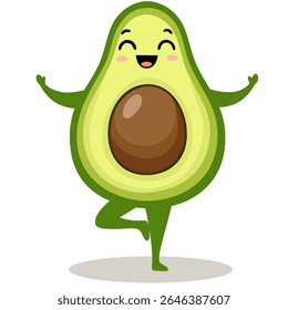 Ioga abacate. Desenho de caracteres abacate sobre fundo branco. Ilustração vetorial bonito para cartões de saudação, adesivos, tecido, sites e impressões.