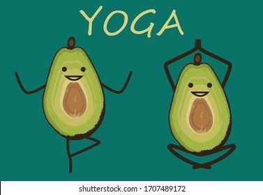 Avocado Yoga Doing Exercise Together
