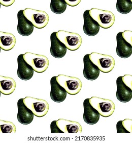 avocadoas acuarela patrón vectorial sin costura, aislado en fondo blanco