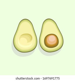 Avocados are halved with attached seeds Vector Illustration