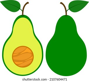 Ilustración de aguacates. Vocado entero y cortado aislado en fondo blanco. icono de vector