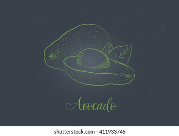 Avocados on the blackboard. Vector Illustration.