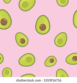 Avocados seamless pattern. Cartoon vector avocado texture.