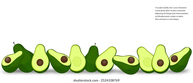 Avocados vector isolated banner. Plump fresh avocados on white. Natural healthy fruit.