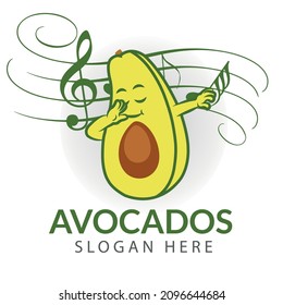 Avocados,dances to music. Logo, template, design. Vector illustration,