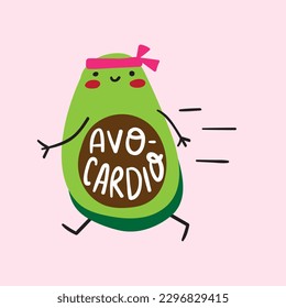 Avo-cardio. Sonnige Vektorgrafik auf rosafarbenem Hintergrund.