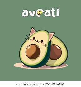 AvoCati ilustración de dibujos animados, Avocati es una combinación de aguacates y gato, aguacate, gato.