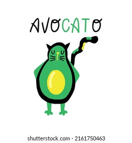 Caricatura de aguacate lindo personaje dibujado a mano plana. Comer aguacate vegetariano. Ilustración dietética de Keto con letras.