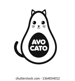 Avocato. Cute avocado cat. Black and white icon. Vector