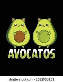 Avocatos, cat and avocado t-shirt design illustration.