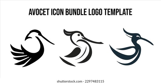 Avocet Vogel Icon Illustration Set Design. Logo-Vorlage für Avocado-Vogel