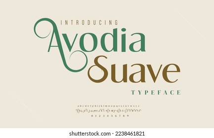 Avodia suave abstract simple fashion wedding alphabet. Elegant ligature typography typeface design