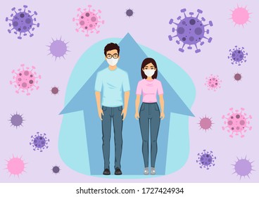 Avoid 2019-nCoV COVID-19. Set of Coronavirus concept stay at home during the coronavirus. vector illustration in flat design