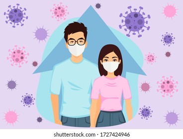 Avoid 2019-nCoV COVID-19. Set of Coronavirus concept stay at home during the coronavirus. vector illustration in flat design
