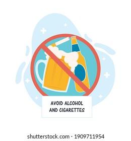 evitar el alcohol y los cigarrillos recomendación diseño de ilustraciones vectoriales