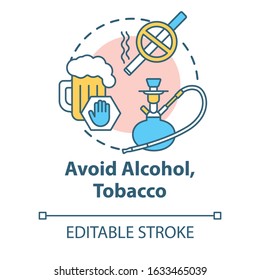 Avoid Alcohol And Tobacco Concept Icon. Give Up Cigarette. Refuse Beer. Stop Addiction. Healthcare Idea Thin Line Illustration. Vector Isolated Outline RGB Color Drawing. Editable Stroke