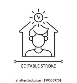 Avoid being out during day linear icon. Staying inside during heat. Sun heat from 11 am to 1 pm. Thin line customizable illustration. Contour symbol. Vector isolated outline drawing. Editable stroke