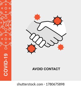 Evite el contacto, el peligroso apretón de manos coloreado icono lineal en un fondo aislado. COVID-19, Corona Virus, Infection Concept Icon.