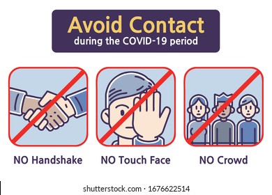 Avoid Contact during the COVID-19 period. Colored vector illustrations set.