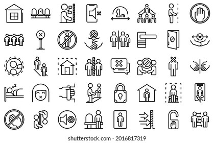 Avoid contact icons set outline vector. Handle touch. Door surface