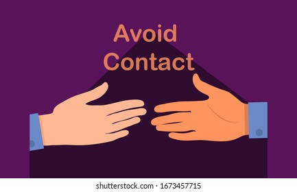 Avoid contact pandemia banner. Two hands ready to shake at meeting. Illness and bacteria spread prevention method. No handshake, avoiding physical touch and coronavirus infection. Flat vector concept