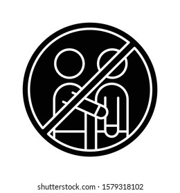 Avoid contact with people glyph icon. No human touch. Stop virus spread. Common cold. Healthcare. Epidemic prevention. Grippe caution. Silhouette symbol. Negative space. Vector isolated illustration