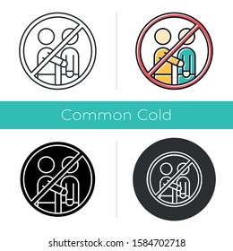 Avoid contact with people icon. No human touch. Stop virus spread. Common cold. Flu precaution. Epidemic prevention. Grippe caution. Flat design, linear and color styles. Isolated vector illustrations