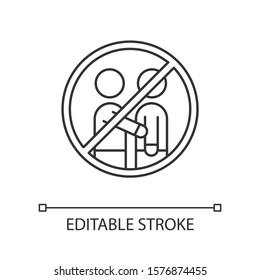 Avoid contact with people linear icon. Stop virus spread. Common cold. Epidemic prevention. Grippe caution. Thin line illustration. Contour symbol. Vector isolated outline drawing. Editable stroke