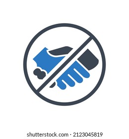 Evitar el icono de glifo vector de contacto relacionado. Prohibición de dar la mano. Aislado sobre fondo blanco. Ilustración vectorial editable