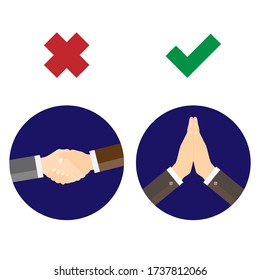 Avoid Corona virus infection logo concept vector. Do not handshake each other,do pay respect instead of.