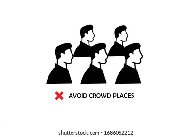 Avoid crowded places concept icon. Quarantine Coronavirus Pandemic concept sign. Crossed out crowd of people. Attention Covid-19 , 2019-nCoV Novel Coronavirus