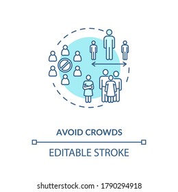 Avoid crowds concept icon. Safe shopping guidelines idea thin line illustration. Virus protection in public place. Keep safe distance. Vector isolated outline RGB color drawing. Editable stroke