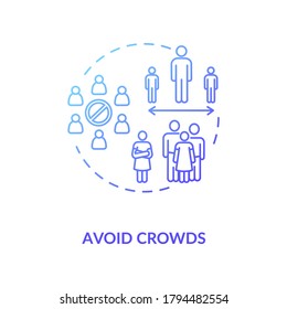Avoid crowds concept icon. Workplace safety guidelines idea thin line illustration. Protect yourself in public place. Keep safe distance. Vector isolated outline RGB color drawing