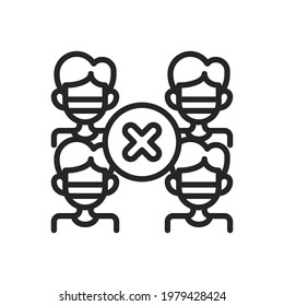 Evitar multitudes de íconos de contorno de distanciamiento social. Ilustración vectorial. Trazo editable. Icono aislado adecuado para web, infografías, interfaz y aplicaciones.