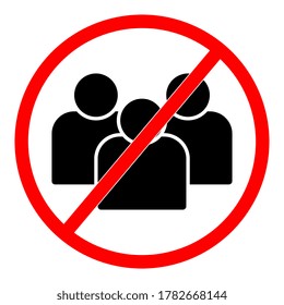 Avoid crowds social distancing sign. Group of people drawing in red crossed circle.