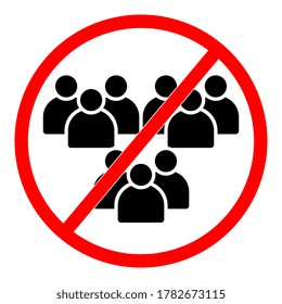 Avoid crowds social distancing sign. Group of people drawing in red crossed circle.