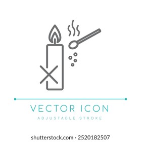Avoid Debris Candle Vector Line Icon, Flame Warning Candle Safety Symbol, Fire Hazard Candle Care Logo
