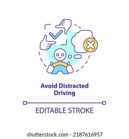 Avoid distracted driving concept icon. Driving safety for commercial drivers abstract idea thin line illustration. Isolated outline drawing. Editable stroke. Arial, Myriad Pro-Bold fonts used