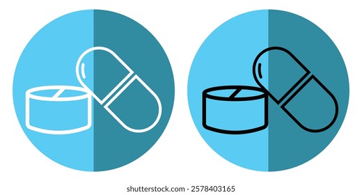 Avoid drugs line icon design. No drugs, pills. drug icon vector,  medicine illustration - Medical pill icon. Drugs sign, pharmacy symbol. Capsule pill icon. Healthcare, medicine, treatment concept. 