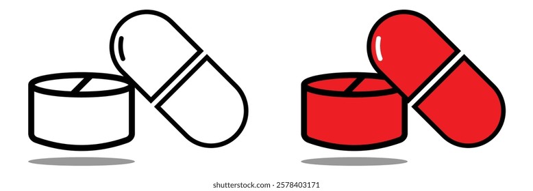 Avoid drugs line icon design. No drugs, pills. drug icon vector,  medicine illustration - Medical pill icon. Drugs sign, pharmacy symbol. Capsule pill icon. Healthcare, medicine, treatment concept. 