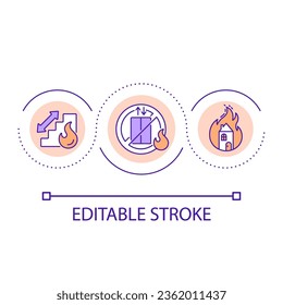 Vermeiden Sie die Benutzung von Aufzügen während des Brandes im Gebäude-Loop-Konzeptsymbol. Evakuierung im Brandfall abstrakte Idee dünne Linie Illustration. Einzeln Umrisszeichnung. Bearbeitbarer Strich. Arithmetik verwendet