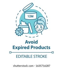 Avoid expired products, healthcare and skincare concept icon. Quality cosmetic use, expiration date check idea thin line illustration. Vector isolated outline RGB color drawing. Editable stroke