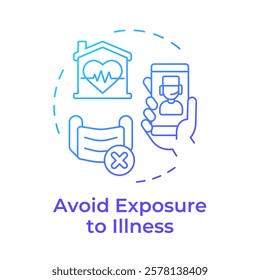 Avoid exposure to illness blue gradient concept icon. Contagious illnesses prevent. Benefit of telehealth. Round shape line illustration. Abstract idea. Graphic design. Easy to use in presentation