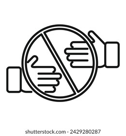 Avoid hands contact icon outline vector. Handle social distance. Risk crowd gesture