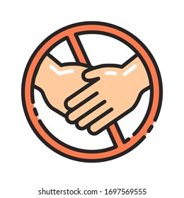 Vermeiden Sie Handshaking, um zu verhindern, dass sich die Farbe des Coronavirus ausbreitet. Gesundheitswesen. Piktogramm für Webseiten, mobile App, Promo. Bearbeitbarer Strich.