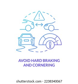 Avoid hard braking and cornering blue gradient concept icon. Driving safety for commercial drivers abstract idea thin line illustration. Isolated outline drawing. Myriad Pro-Bold font used