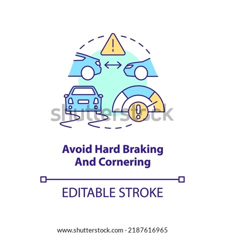 Avoid hard braking and cornering concept icon. Driving safety for commercial drivers abstract idea thin line illustration. Isolated outline drawing. Editable stroke. Arial, Myriad Pro-Bold fonts used