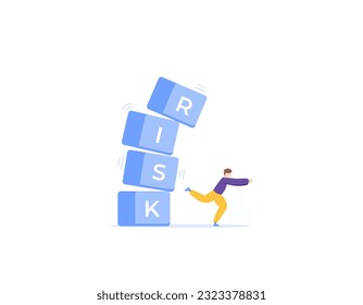 Avoid high risks. Efforts are made by staying away from potential risks. risk management. A businessman runs to avoid the blocks that are about to collapse. business and prevention. illustration